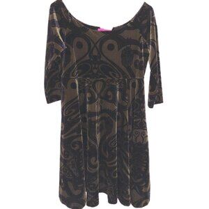 BETSEY JOHNSON Art Nouveau Print Velvet Babydoll Green Black Dress L Tattoo